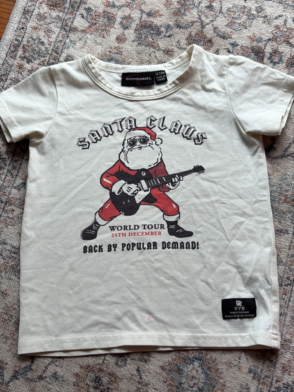 18/24m Rock Your Baby Cream "Santa Claus World Tour" Graphic Tee
